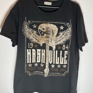 Altar'd State Black Tee with Gold Nashville Guitar Graphic